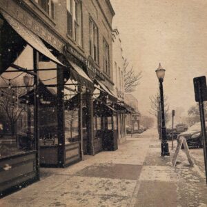 Lucca's exterior on a snowy day in La Grange, IL.