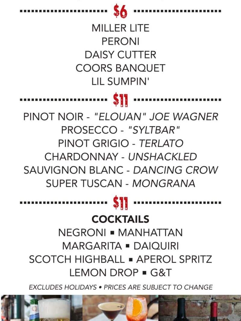Luccas Happy Hour Drinks Menu.