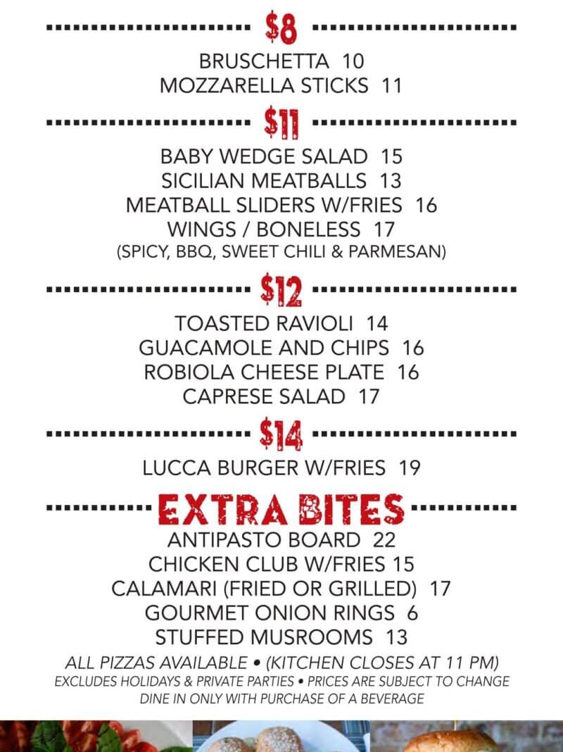 Luccas Happy Hour Food Menu.