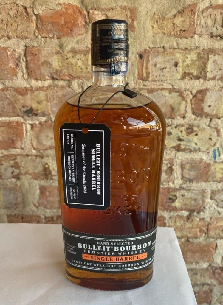 Bottle of Year of the Cicada 2024, a Bulleit Bourdon Single Barrel, selected by Lucca's.