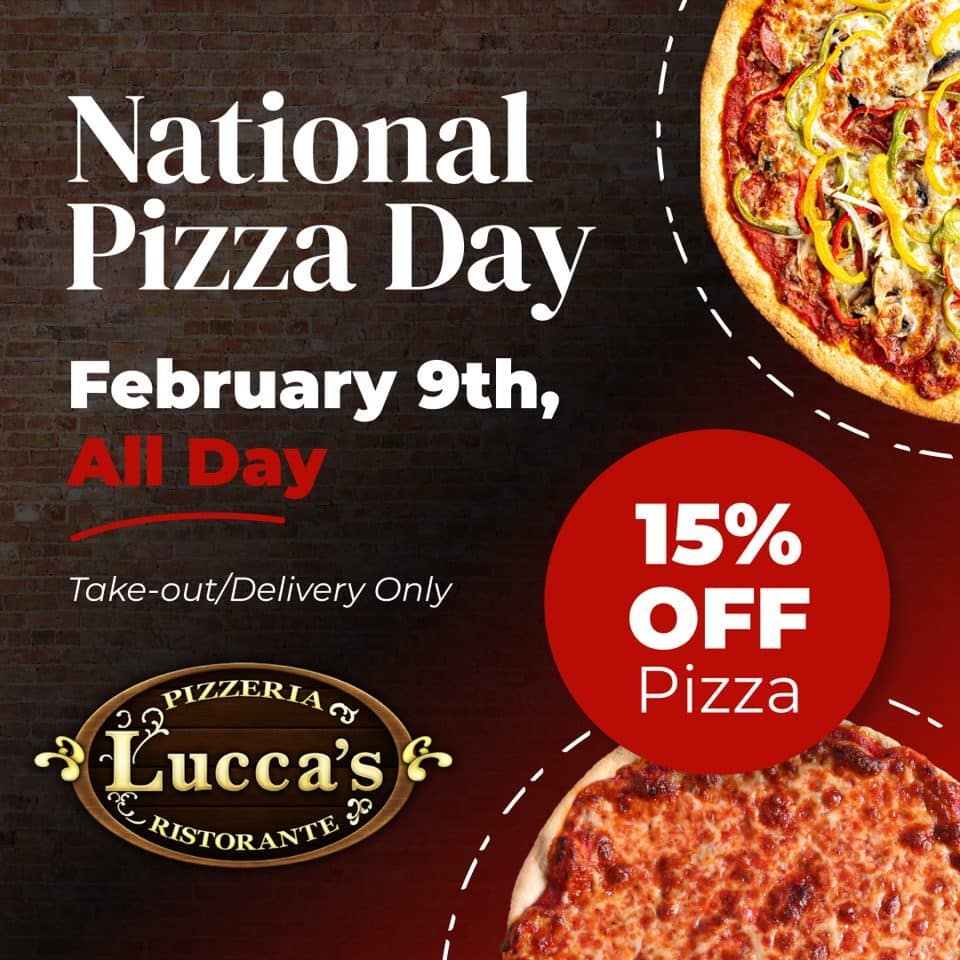 Take 15% all Pizza on National Pizza Day